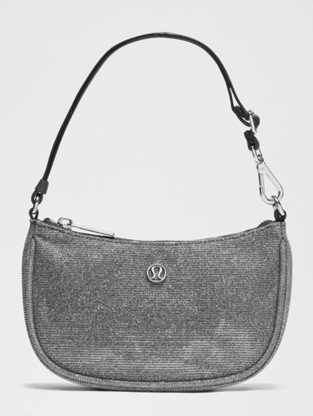 lululemon athletica Metallic Silver Shoulder Bag with Black Strap